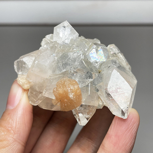 天然水晶钻石橘色鱼眼石原石矿物白晶体摆件矿标印度共生沸石