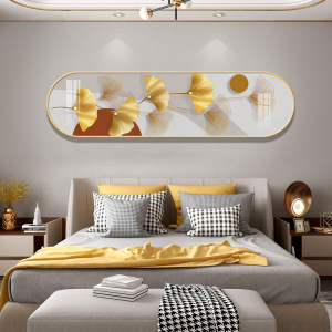 卧室装饰画床头挂画主卧温馨客厅背景墙画银杏叶现代简约房间壁画