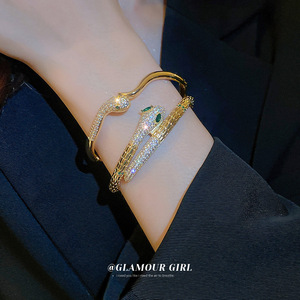 真金电镀锆石蛇形手镯时尚欧美设计感手环个性轻奢创意风手饰
