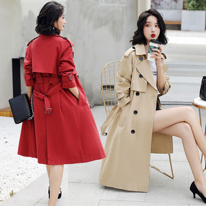 红色风衣女中长款2020春秋季新款时尚韩版宽松显瘦休闲大衣外套