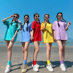 姐妹团衣服彩色t恤女闺蜜装糖果色半袖伴娘服宽松团体聚会搞怪装