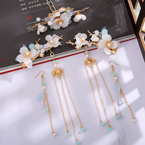 古风仙气头冠汉服头饰流苏步摇边夹耳钩耳夹超仙古装发饰耳饰套装