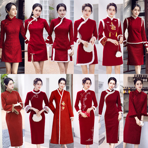 新年旗袍2024龙年过年国风拜年服成人改良唐装女装中国风红色战袍