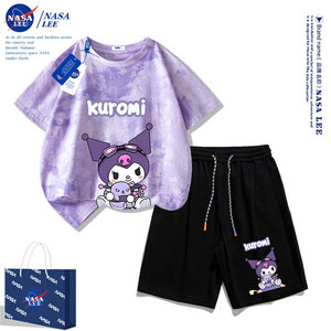 NASA库洛米女童套装夏季2024新款运动短袖多巴胺穿搭女孩儿童夏装