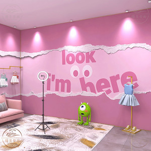 潮牌童装直播间3d背景墙壁纸网红拍照母婴奶茶店商场字母logo墙纸