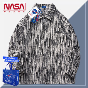 NASA联名小香风仿牛仔条纹外套男高级感春秋潮牌短款风衣情侣夹克