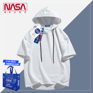 NASA联名美式连帽卫衣短袖夏季男款T恤高街潮牌时尚小众叠穿衣服
