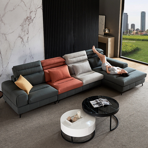 妮尔美科技布沙发组合现代简约功能头枕布沙发可拆洗客厅格调家具