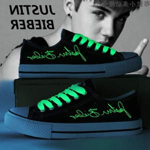 贾斯丁比伯justin bieber明星同款鞋子夜光荧光低帮手绘帆布鞋女
