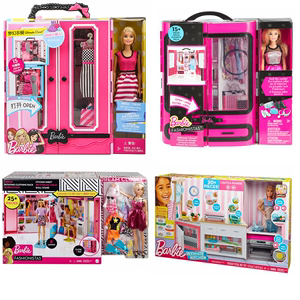 特价新芭比娃娃梦幻衣橱手提箱女孩换装过家家闪亮度假屋房间玩具