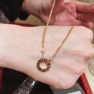 cartier/卡地亚 love 18k金 圆饼 圆环镶钻双链 项链吊坠锁骨链女
