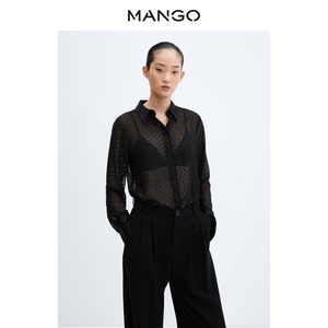 MANGO女装衬衫2023秋冬新款欧美直筒设计半透明薄纱长袖衬衫