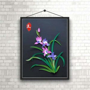 凤羽传奇布贴画非遗国风需裁剪布艺堆绣画diy手工材料包【兰花】