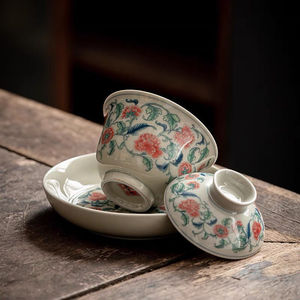 复古青花盖碗茶杯陶瓷功夫茶具家用套装景德镇一壶两杯茶盏泡茶碗