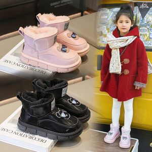 雪地靴女款2023新款冬季儿童中筒靴子男童皮靴加绒加厚保暖大棉鞋