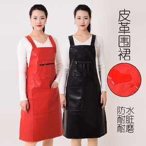 韩版PU防水防油不掉皮软皮革背带皮围裙女士厨房做饭罩衣工作服
