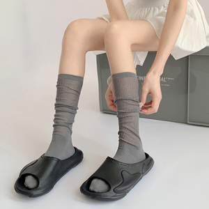 灰色袜子女夏季薄款高筒堆堆袜女拼接中筒袜jk小腿袜夏天半腿长袜