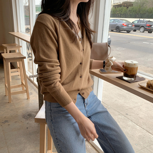 针织衫女开衫春款2022年新款爆款咖啡色内搭打底棕色黑色毛衣外套