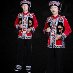 少数民族服装男成人中国风男孩彝族土家族新款舞蹈表演服演出套装