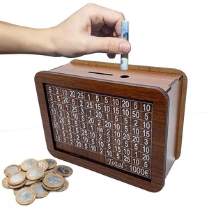 跨境新品儿童木质存钱罐DIY纸币储蓄罐个性创意Wooden Money Box