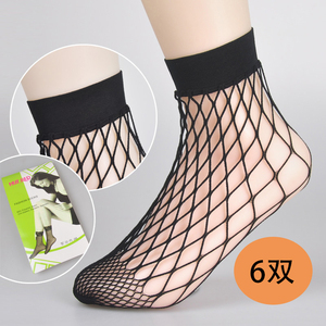 6双网袜女短筒夏季薄款镂空大中小网格渔网短袜欧美潮流中筒袜子