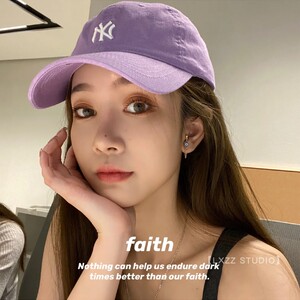 少量现货 售完下架~韩国泫雅同款紫色ny棒球帽子女软顶纯棉鸭舌帽