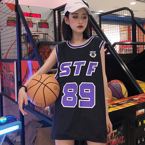 红色球衣女原宿中长款