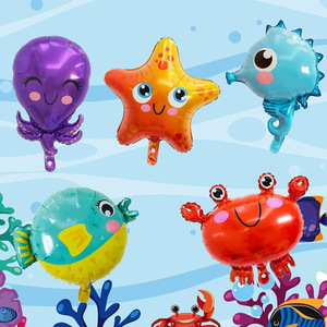 新款海洋动物螃蟹海豚龙虾章鱼气球海马萌海星充气玩具生日派对品