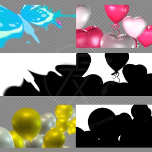 爱心气球上升羽毛蝴蝶飞舞遮挡转场动画视频素材带Alpha通道
