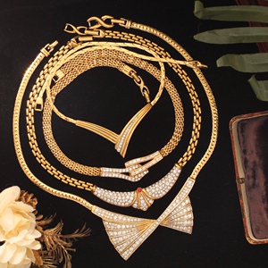 ne114中古法国ninaricci莱茵石豪华项链毛衣链晚宴链vintage孤品