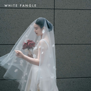 WHITE FANGLE 繁花 新娘通透头纱旅拍写真婚礼领证礼物