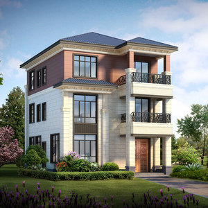 【3086】新农村自建房屋设计图纸100平三层网红欧式风别墅带阳台