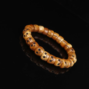 手工雕刻老料灵骨尸陀林阿呆手串佛珠油润包浆开片单圈牦牛骨佛珠