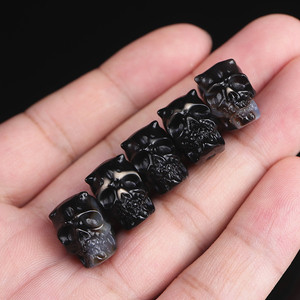 藏传天珠后改精工雕刻尸陀林主骷髅配珠背云玛瑙材质尸陀林手工珠