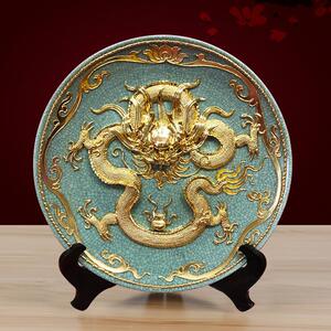 陶瓷挂盘公司个人定制礼品盘子单龙龙腾盛世瓷漆线雕桌面摆件