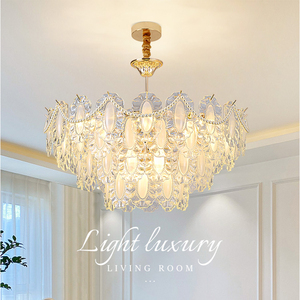 轻奢客厅水晶LED吊灯法式奶油风ins玻璃珍珠大气卧室餐厅灯具套餐