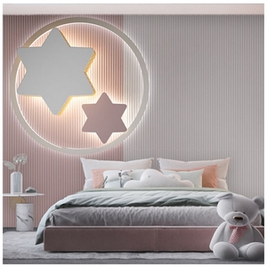 法式星星条纹儿童房床头沙发壁画女孩粉色卧室背景墙布公主房壁布