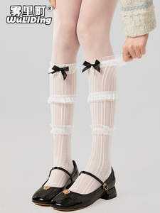 白色蝴蝶结蕾丝网袜纯欲少女中筒袜甜美芭蕾风小腿袜夏日系Lolita