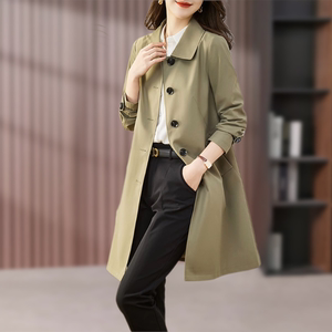 绿色风衣女中长款春新款时尚气质外衣通勤韩版工装外套