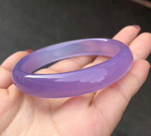 天然冰种透紫玉髓手镯子紫罗兰色玛瑙玉石细条手镯送妈女镯