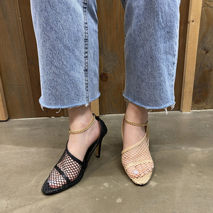 灰姑娘的韩国轻熟风性感细高跟女鞋夏尖头渔网金属链条小众凉鞋女