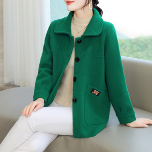 小个子短款毛呢外套女2024春秋新款上衣开衫气质妈妈双面羊绒大衣