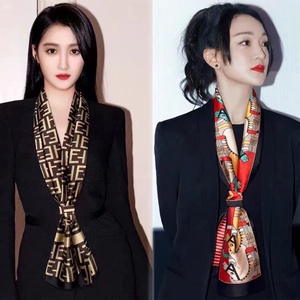 gu zhi lv气质法式小丝巾女细窄长条飘带小领巾搭配衬衫西装女夏