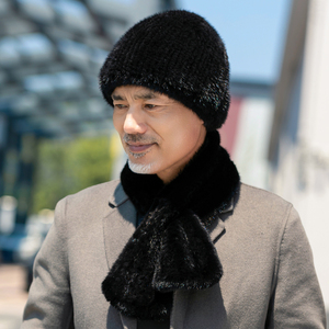 水貂皮帽子男士冬季休闲双面貂毛编织皮草包头帽中老年保暖瓜皮帽