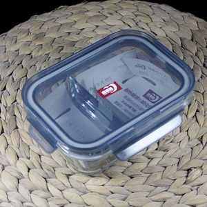 青苹果耐热玻璃两分隔保鲜盒微波饭盒耐热便当盒加热午餐盒630ml