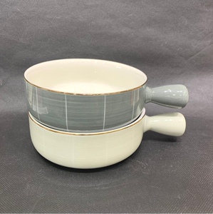 皇冠正品雅兴乐轻奢浅灰深灰6英寸手把碗陶瓷碗带把碗釉下彩汤碗