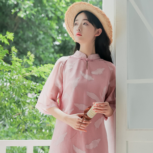 改良旗袍少女心宽松休闲学生文艺复古夏季短袖清凉小矮个子连衣裙