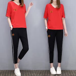 李宁大码女装夏季女胖2018新款胖妹妹套装显瘦减龄夏装运动服两件