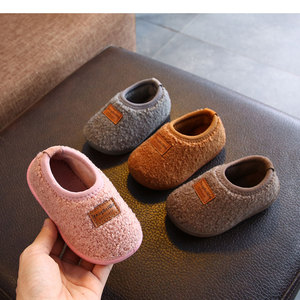 宝宝防滑家居鞋儿童棉拖鞋包跟女小孩婴儿幼儿室内毛毛男棉鞋