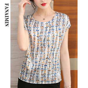 中老年妈妈款夏装桑蚕丝上衣女夏季短袖杭州新款品牌真丝t恤小衫